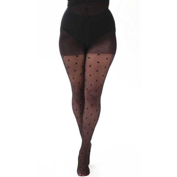 Black Tights With black Spots Plus Size | Women's fashion tights  | Patterned tights
