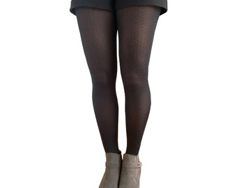 Black Gray Herringbone Patterned Tights 