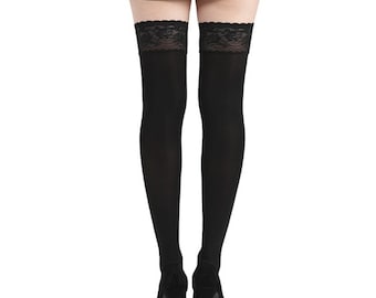 Black Opaque Stay-Up Thigh High for Women