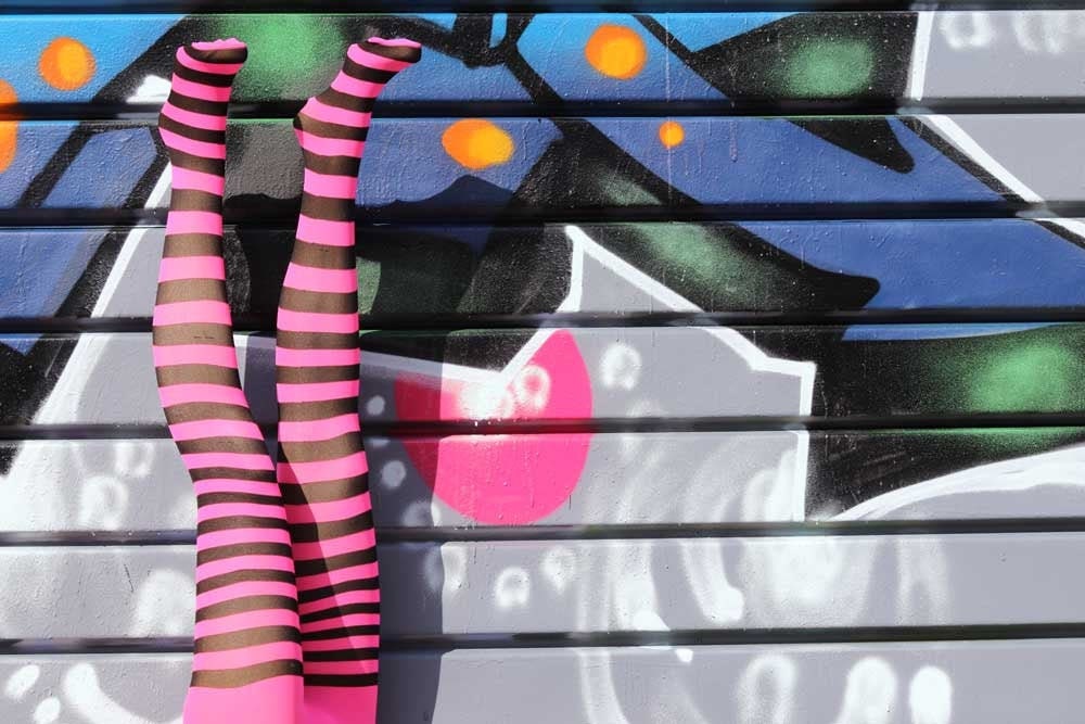 Pink Stripes and Blue Tights - Raine In The City