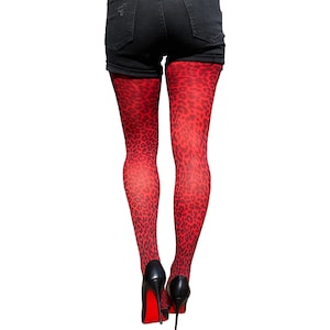 Red Leopard Tights Opaque Cheetah patterned pantyhose for women Animal printed collection