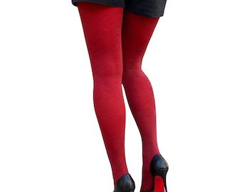 Red Patterned Zig Zag Tights For Women | Plus Size Available