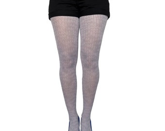 Gray Illusion Knitted Patterned Tights For Women | Opaque Fashion Printed Pantyhose