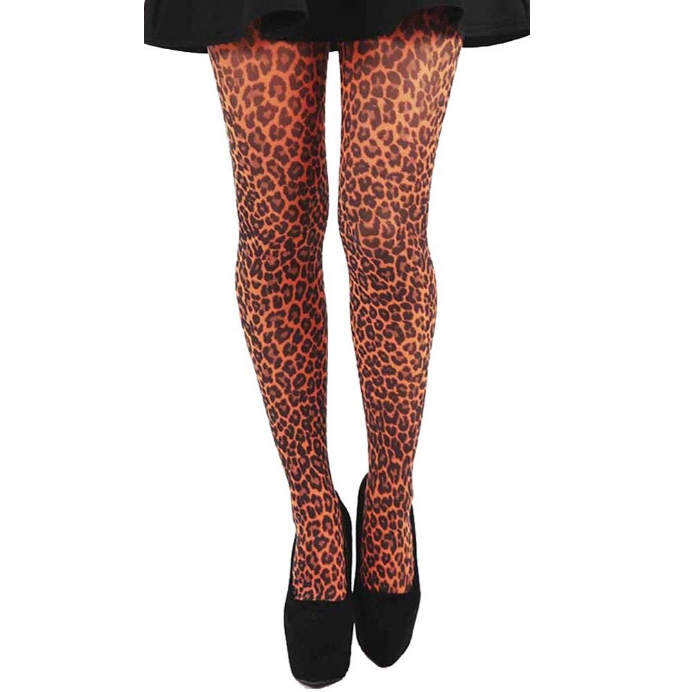Leopard Tights Orange Opaque Cheetah 