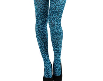 Turquoise Leopard Tights for Women 