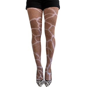 Furry Giraffe pattern Tights  | Women&#39;s opaque animal print pantyhose