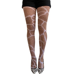 Furry Giraffe pattern Tights  | Women's opaque animal print pantyhose