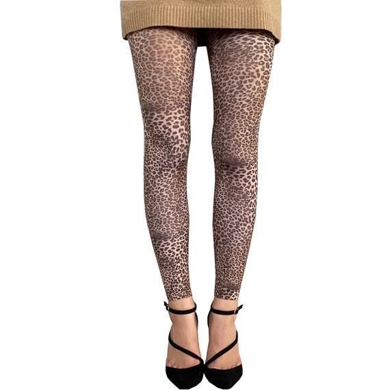 Petite Leopard Print Footless Tights Natural for Women -  Canada