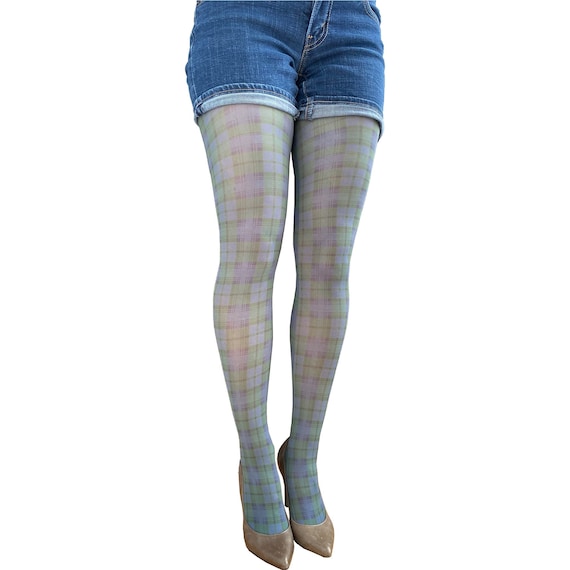 Beregning Lav aftensmad At understrege Green and Blue Plaid Patterned Tights Women's Opaque - Etsy