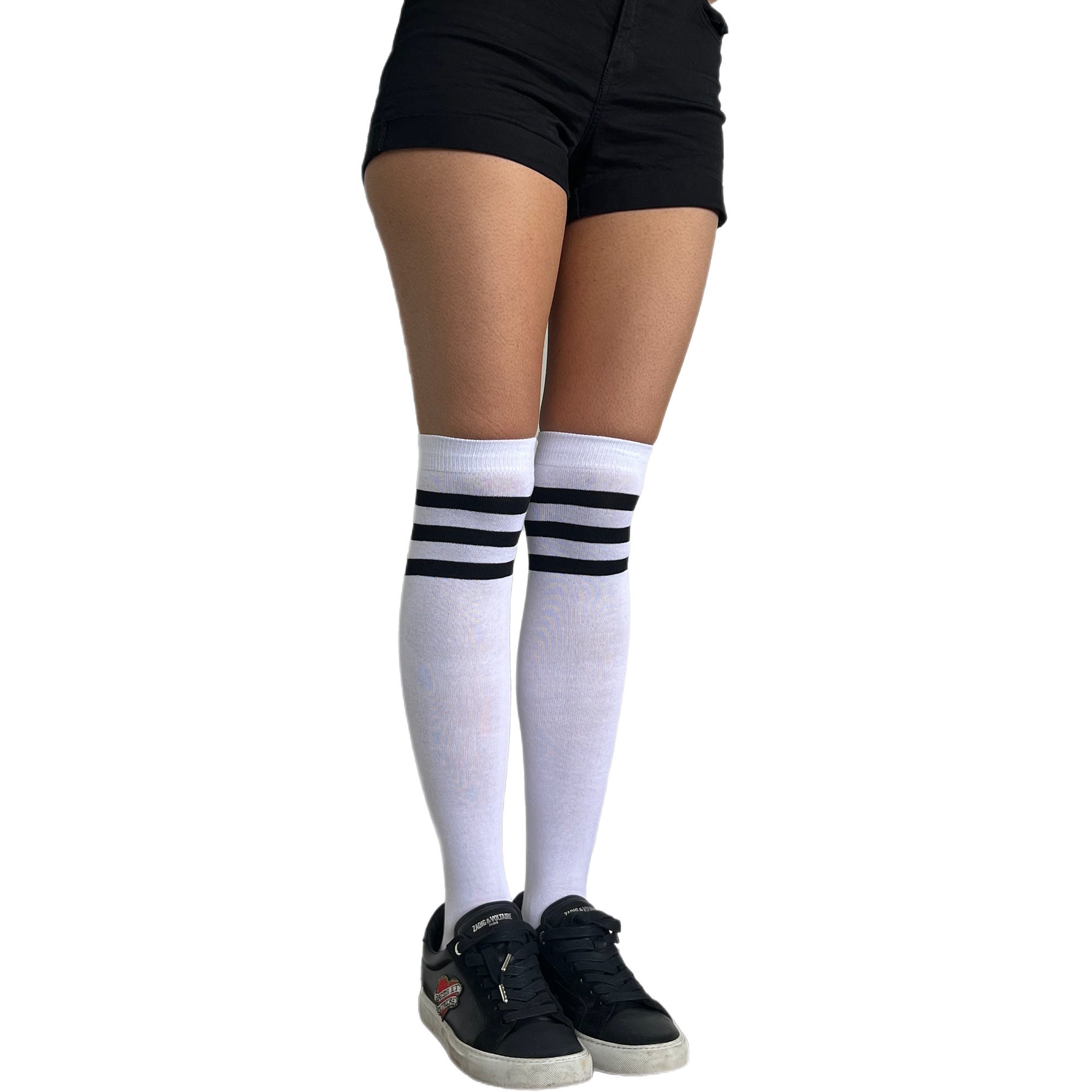 Long Socks Striped Thigh High Socks Cotton Over the Knee Socks Black and  White for Women. 