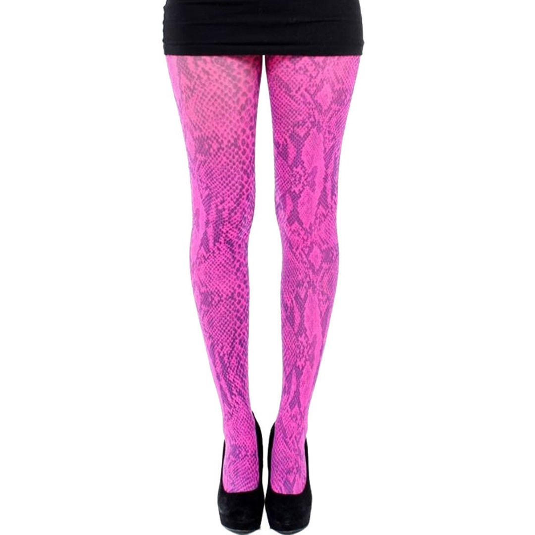 Pink Snake Print Tights Opaque Reptile Print Pantyhose for Women - Etsy