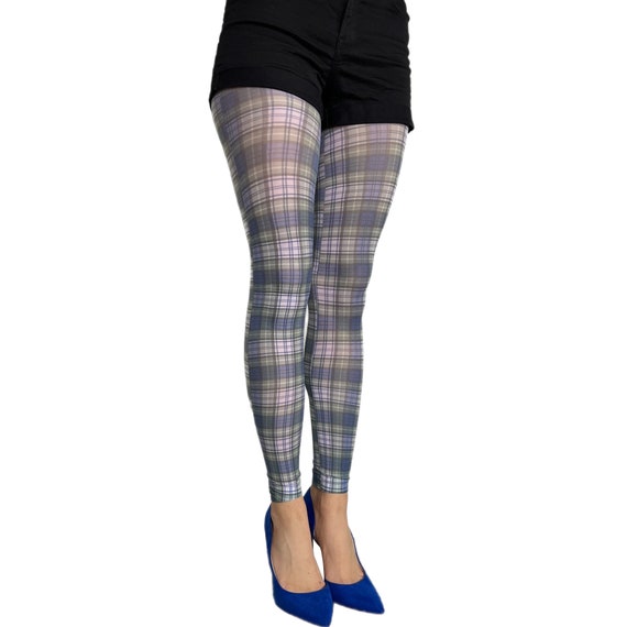 Plaid Print Footless Tights Cunningham Women's Opaque Print Pantyhose  Available in Plus Size Gift for Her 