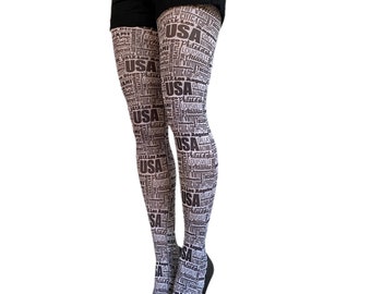 White USA Cities Tights for Women