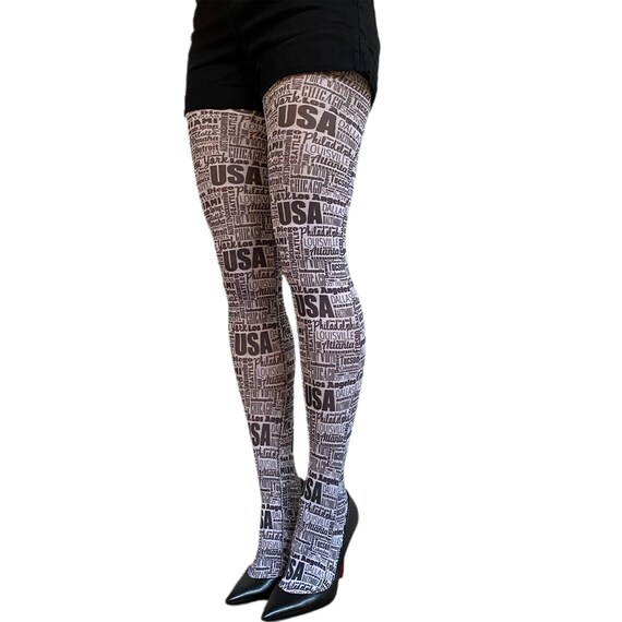 White USA Cities Tights for Women 