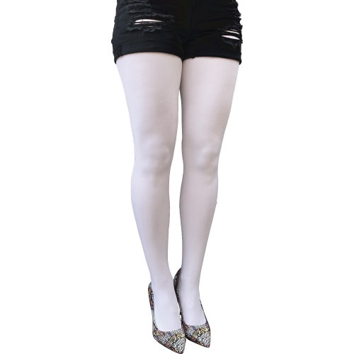 White Tights Opaque for Women Stretch 