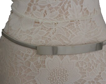 Women Metallic Silver Square Buckle Hip High Waist Fashion Wide Band Belt M L XL