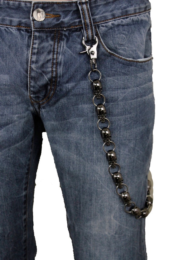 Men Women Black Chunky Metal Thick Wallet Chain Link KeyChain Biker Jeans Rocker