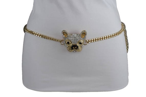 New women belt fashion high waist hip gold chains metal rhino charms size XS S M