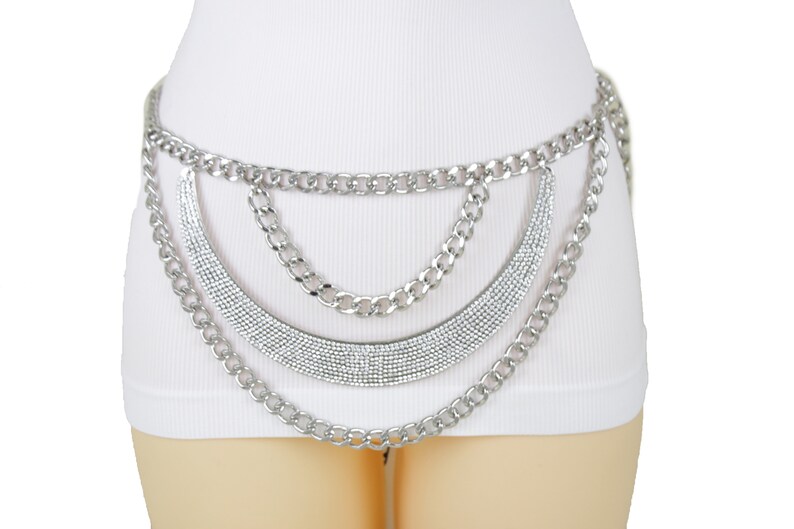 Women Fashion Belt Hip Waist Silver Metal Chains Wave Strands Lion Charm XS S M