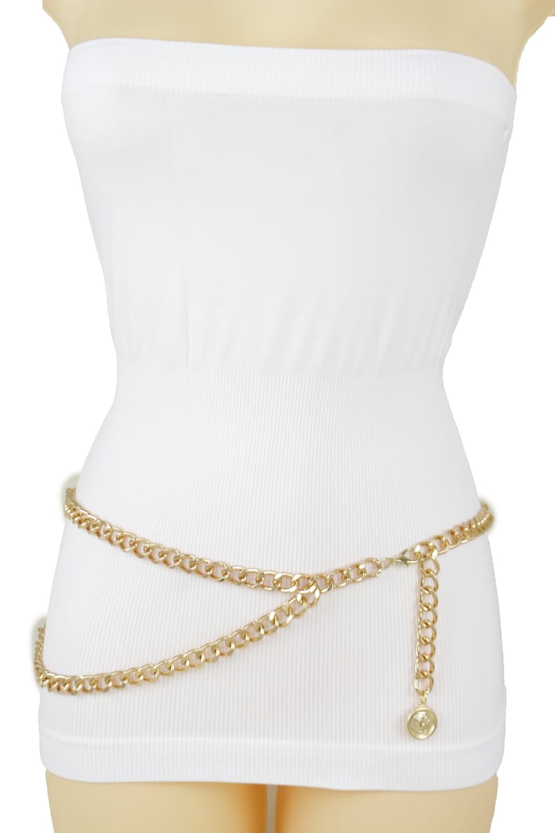 New Women Fashion Belt Hip High Waist Gold Metal Thick Chains 2 Strands XS S M New Women Fashion Belt Hip High Waist Gold Metal Thick Chains 2 Strands XS S M