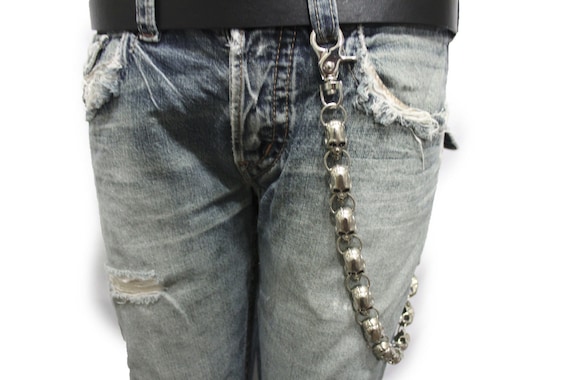 Men Extra Long Silver Metal Balls Charm Wallet Chain KeyChain Biker Jean Trucker