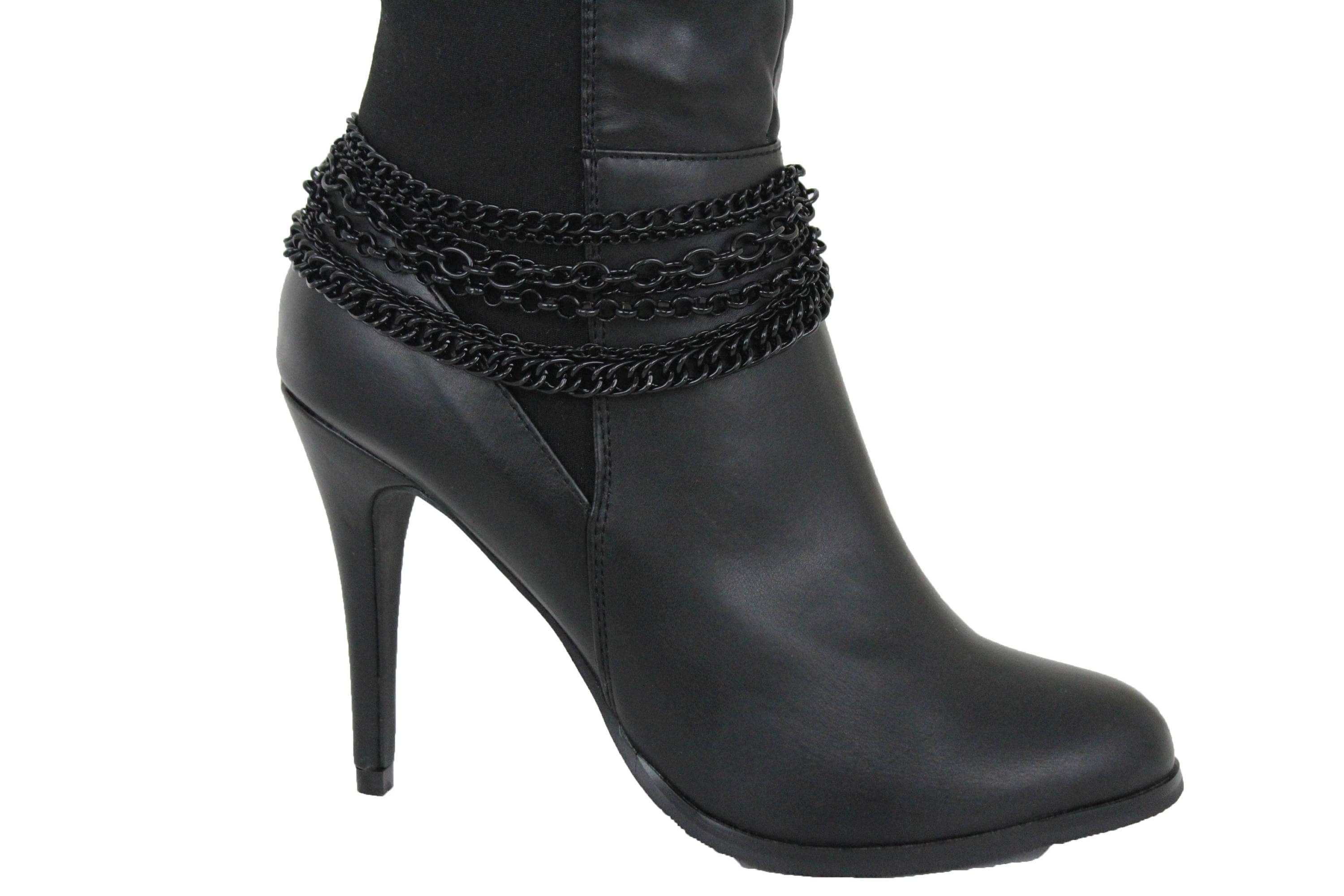 Women Western Boot Bracelet Silver Metal Chain Heels Shoe Round Flower Charm Fun