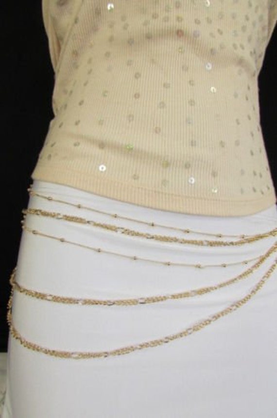 New women belt fashion high waist hip gold chains metal rhino charms size XS S M