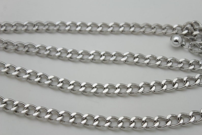 New Women Silver Metal Chain Fashion Belt Big Front Wave 2 Strands Style Skinny Waistband Hip High Waist Size XS S M L XL XXL