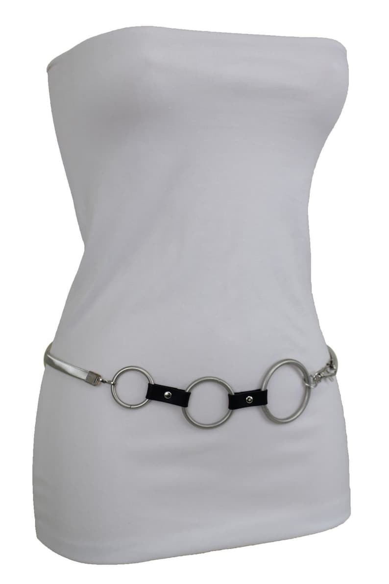 Women White Belt Silver Metal Big Buckle Elastic Fashion High Waist Hip S M L