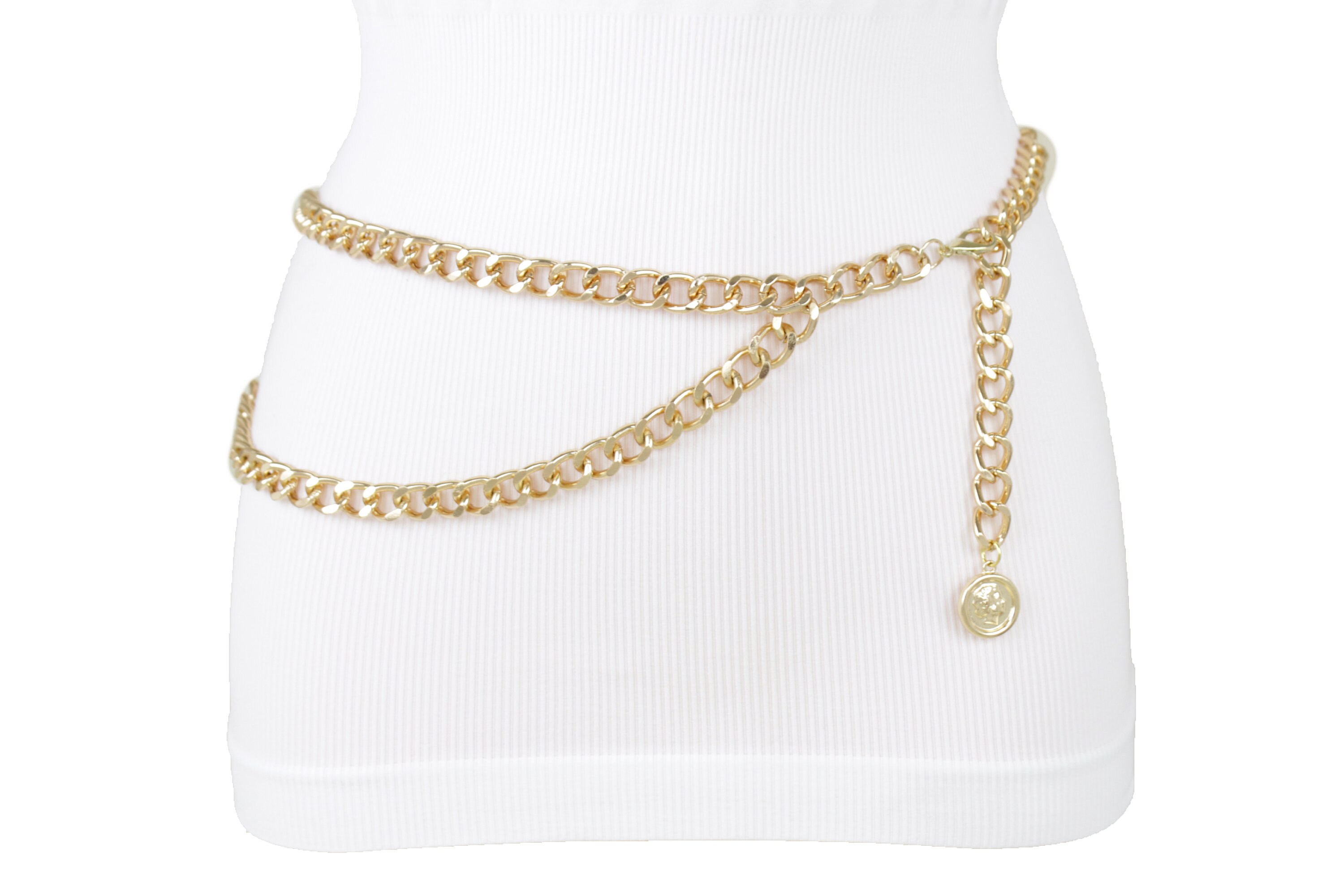 New Women Gold Thick Metal Chunky Chain Link Fashion Belt Side Etsy