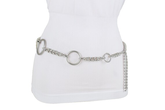Women Hip Waist Silver Mesh Metal Fashion Chain Round Circles Links Belt S M L