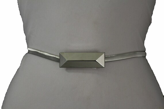 New Women Silver Fashion Belt Hip Waist Pyramid Suqare Plate Metal Chain links