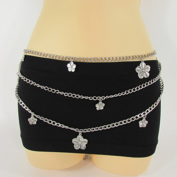 Women Silver Stretch Fabric Waistband Fashion Narrow Belt Gold Bling Buckle S M