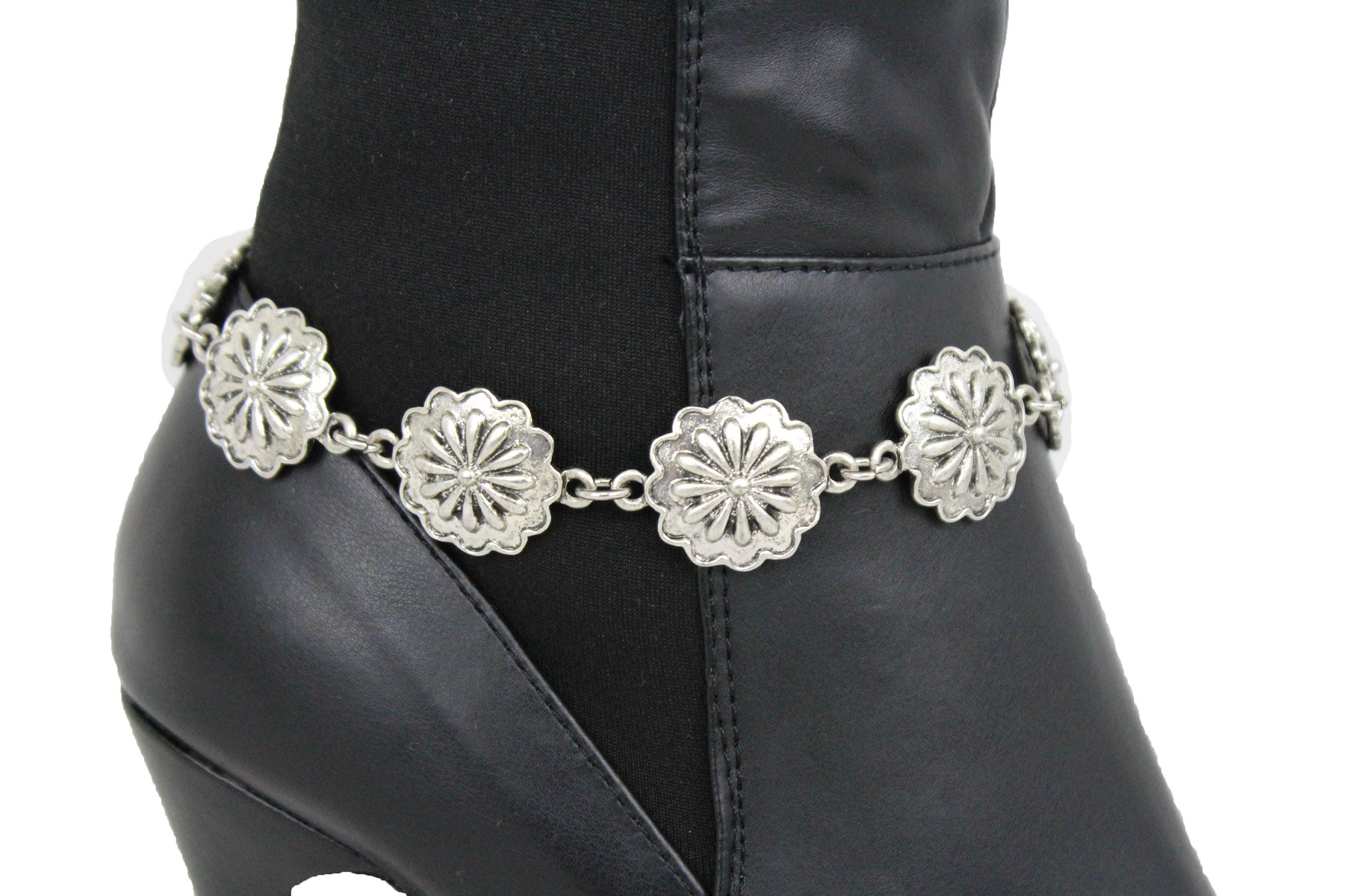 Western Women Silver Mesh Metal Chain Boot Bracelet Anklet Shoe Charm Jewelry