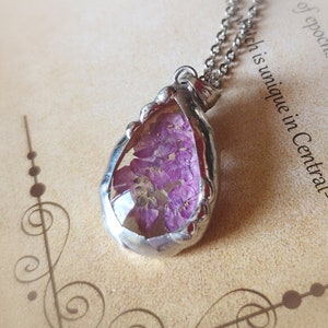 Lilac necklace Coquette jewelry  Wildflower necklace Terrarium necklace  pressed flower Stained glass necklace Dry flower necklace