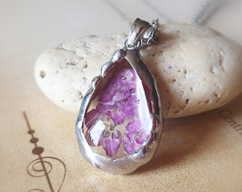 lilac pressed flower necklace handmade Cottagecore jewelry Resin jewelry unique gifts for her