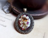 Dark academia necklace for girlfriend. Grandmacore jewelry. Real flower necklace for women