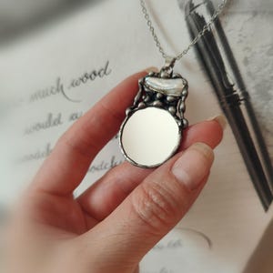 Mirror pendant Mirror necklace Pearl baroque pendant necklace paranormal handmade  large men and woman gothic jewelry protection