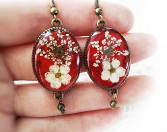 Pressed flower earrings Dangle earrings gifts for mom Real flower earrings Mother's day gift