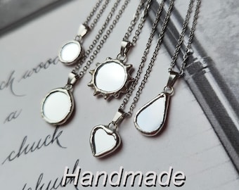 Protective Mirror Amulet Necklace: Handmade Stained Glass Pendant
