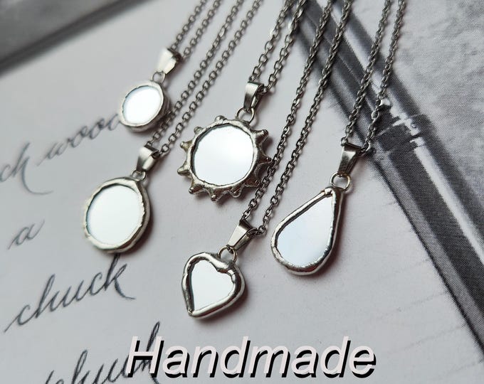 Protective Mirror Amulet Necklace: Handmade Stained Glass Pendant