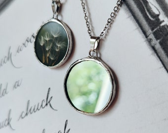 Double Sided mirror and dandelion necklace Paranormal protection dark academia necklace Handmade jewelry empath protection Oney spell amulet