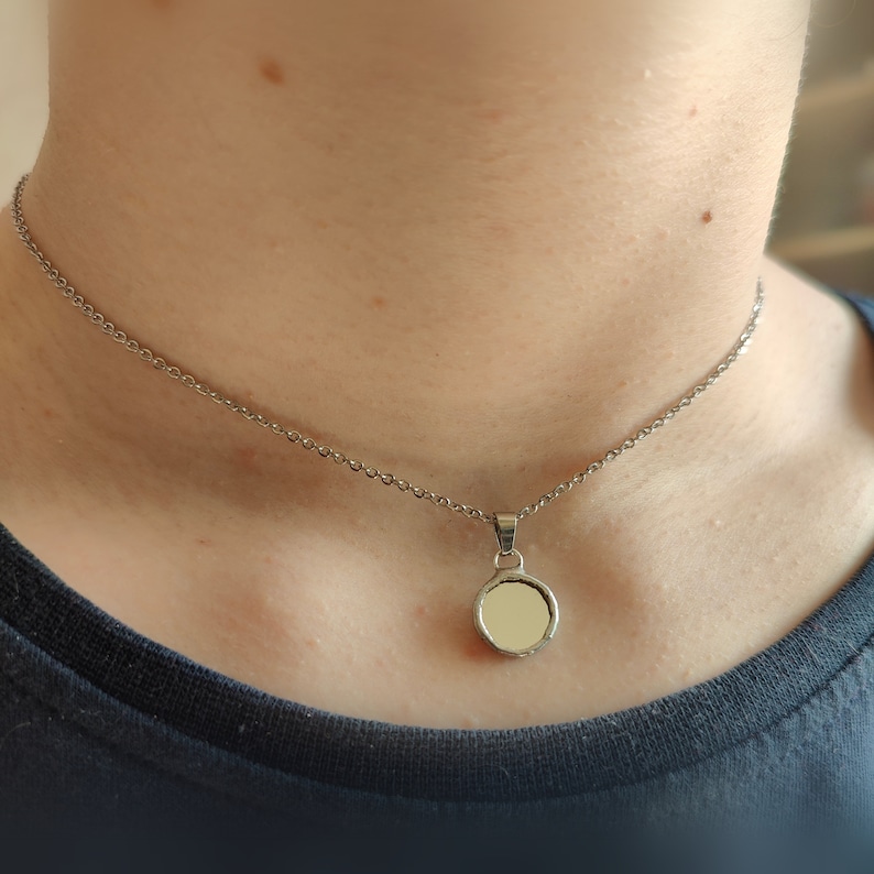 Small round mirror necklace, protective double sided pendant, handmade gothic energy jewelry