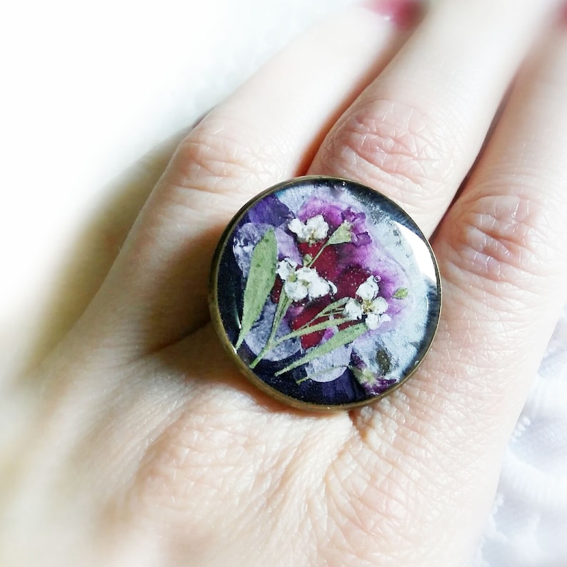 Cottagecore jewelry Pressed flower ring Resin ring gift for Etsy