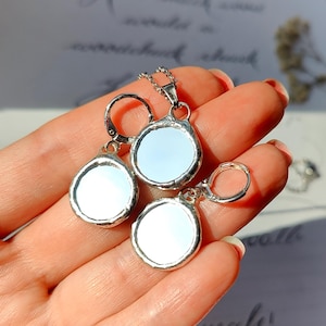 Set Mirror Pendant and mirror Earrings Protective  – Mirror necklace for protection Reflect Negative Energy and Enhance Personal Aura