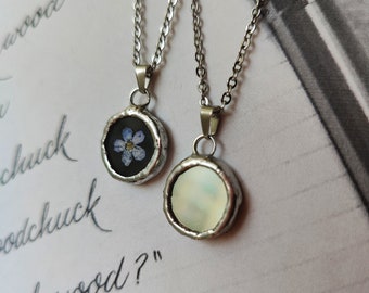 Double Sided mirror necklace dark academia Small mirror pendant FORGET ME NOT Handmade jewelry Gifts for girlfriend, Valentines Day