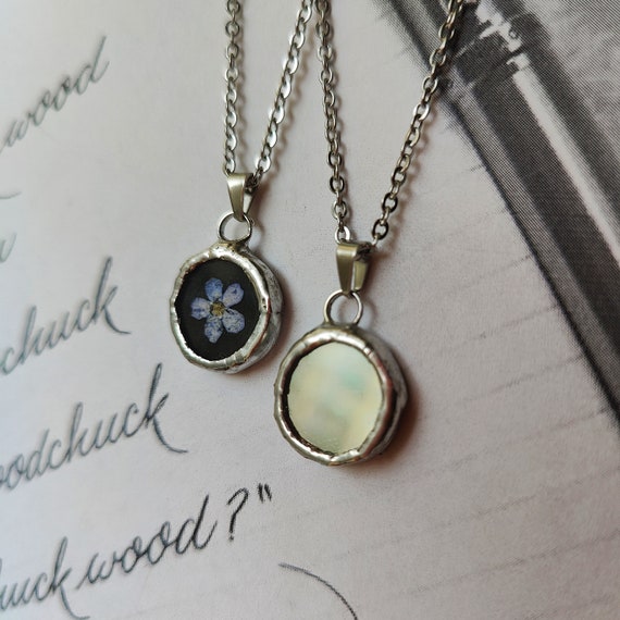 Double Sided mirror necklace dark academia Small mirror pendant FORGET ME NOT Handmade jewelry Gifts for girlfriend, Valentines Day