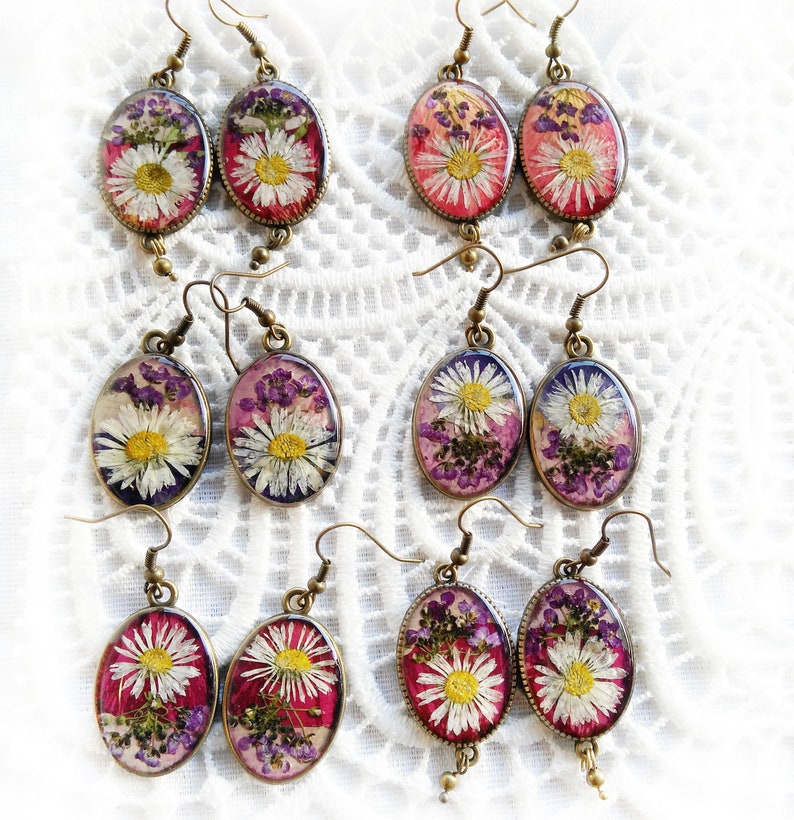 Pressed Flower Earrings Daisy Earrings Resin Jewelry Purple Etsy