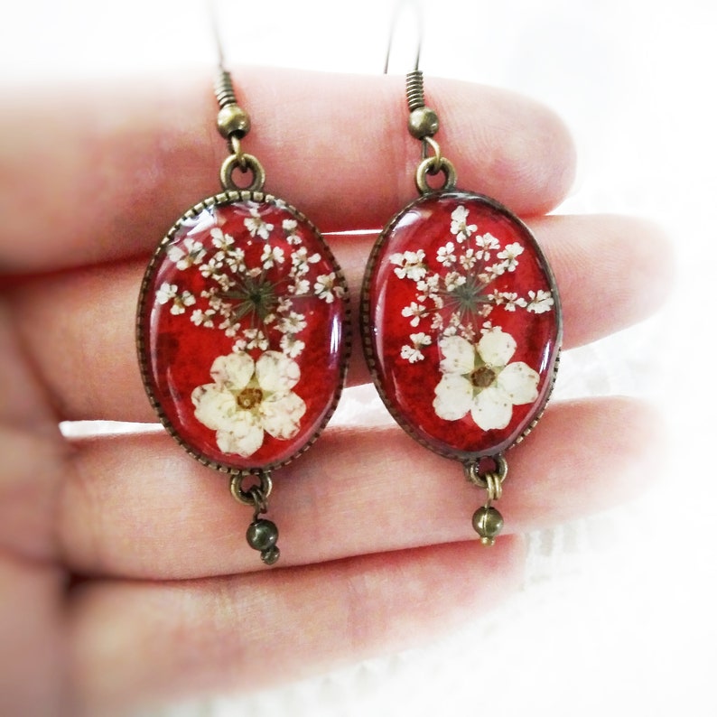 Real red flower earrings Red earrings flowers Terrarium Etsy