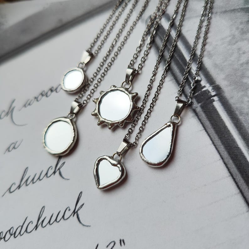 Small mirror necklace Paranormal protection necklace Gothic choker Handmade jewelry Stained glass Celestial necklace Small mirror pendant image 9